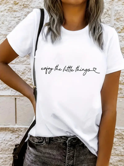 Min — T-shirt z krótkim nadrukiem i okrągłym dekoltem w stylu Casual Chic Vibes