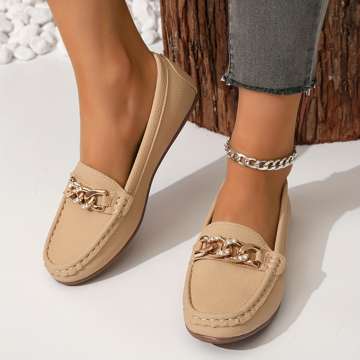 Loafersy z łańcuszkiem - Lekkie buty wsuwane z okrągłym noskiem