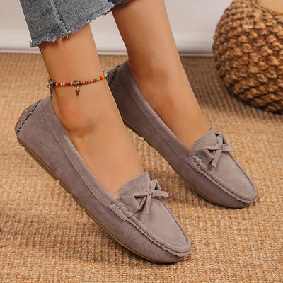 Retro loafersy z kokardą, buty wsuwane z okrągłym noskiem
