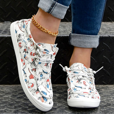 Casual Cartoon Print Booper for Women-Light Slip-on Canvas Buty