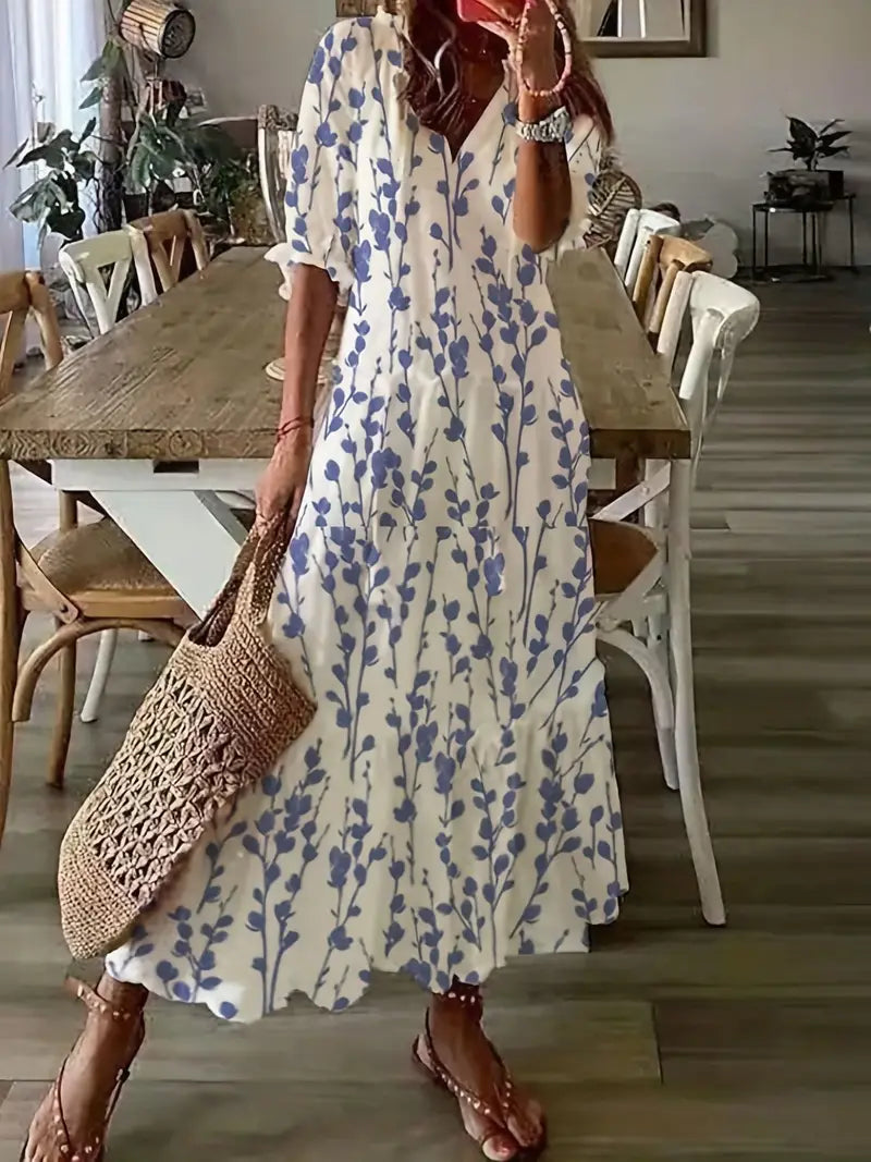 Charm - Ikat Dream Boho Sukienka z falbaną i dekoltem w szpic, w eleganckim stylu