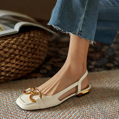 Płaskie sandały z paskiem i buty do chodzenia z kwadratowym noskiem - Retro
