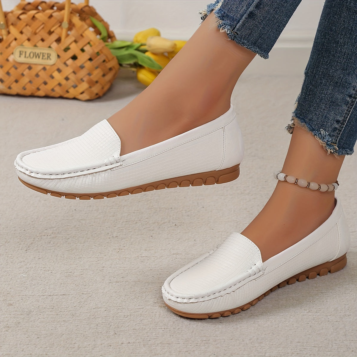 Letnie loafersy damskie - wygodne buty wsuwane z flanelową podszewką