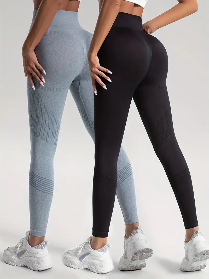 Dahlia - 2 szt. Legginsy sportowe do jogi i fitness w jednolitym kolorze o wysokiej rozciągliwości