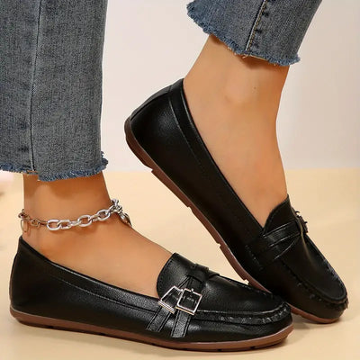 Płaskie buty codzienne z paskiem i klamrą, skórzane buty