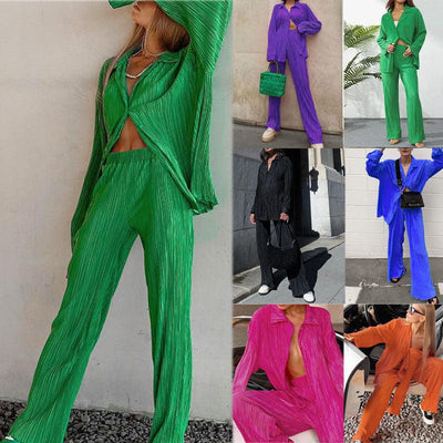 Damski elegancki plisowany zestaw dwuczęściowy