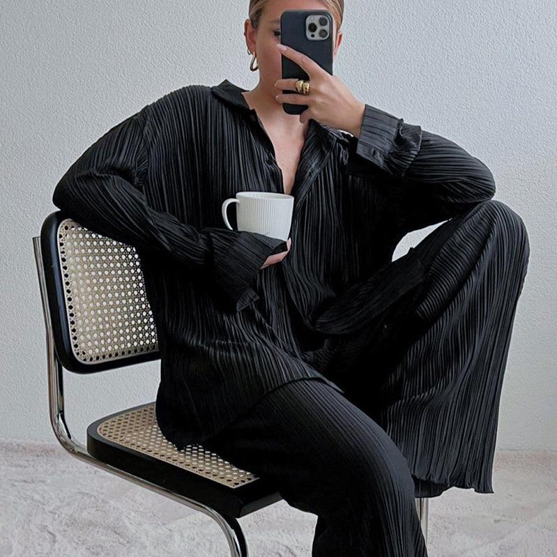 Damski elegancki plisowany zestaw dwuczęściowy
