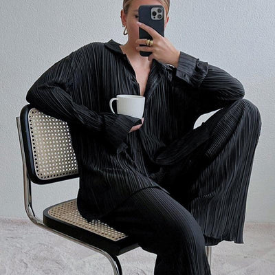 Damski elegancki plisowany zestaw dwuczęściowy