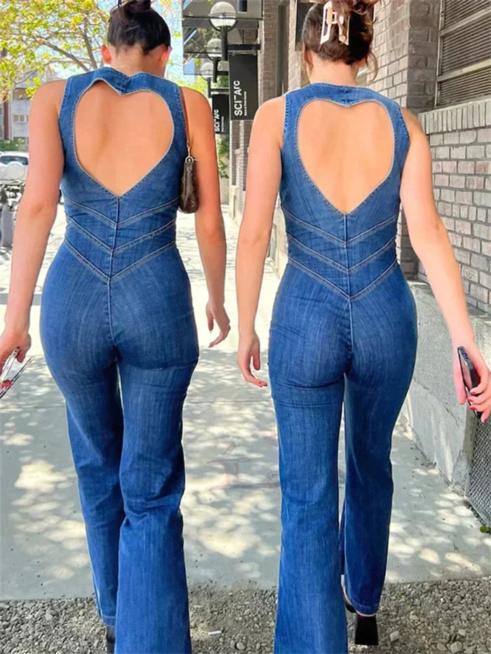 Gia Kombinezon Damski – Zmysłowy Bodycon z Odkrytymi Plecami i Dekoltem w Kształcie Serca