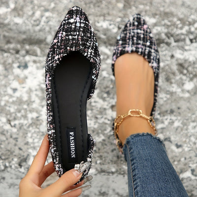 Elegancki czubek palca płaski, wycięty boku Tweed-Slip-On Buty
