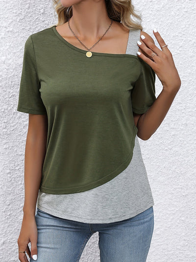 T-shirt damski na lato, wygodny, casualowy top wykonany z poliestru