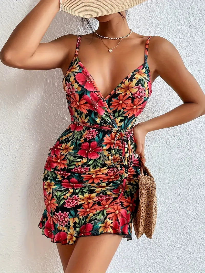 Letnia sukienka Spaghetti Straps Bodycon Fit Ruched & Bow Detail