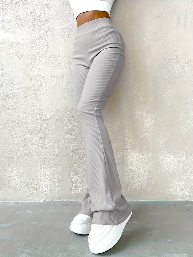 Unifarbene gestreifte Hose mit ausgestellter Optik