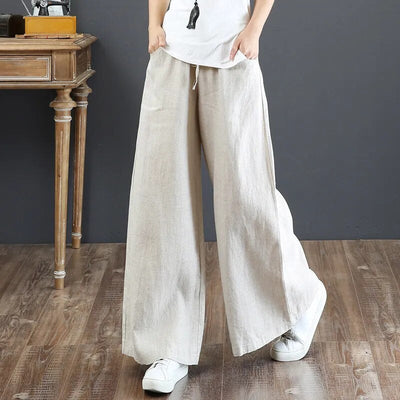 Cleo - Uniwersalne lniane spodnie plus size