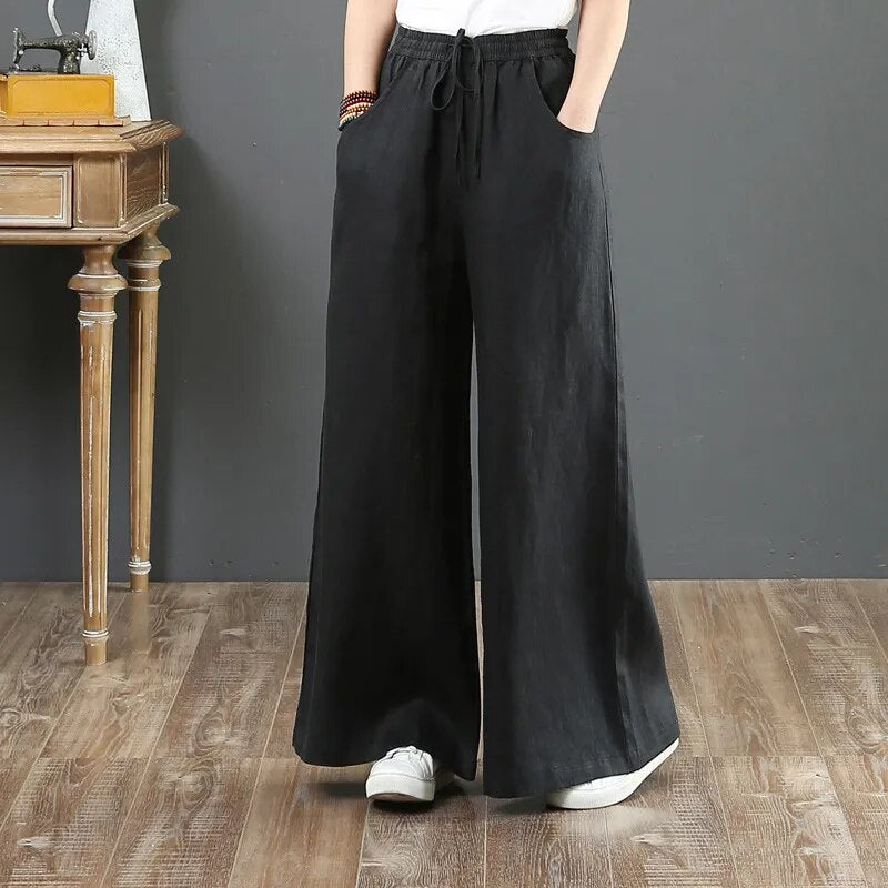 Cleo - Uniwersalne lniane spodnie plus size
