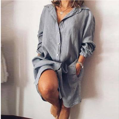Alicja - Damska Długa Lniana Bluzka - Elegancki Długi Krój
