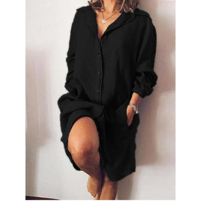 Alicja - Damska Długa Lniana Bluzka - Elegancki Długi Krój