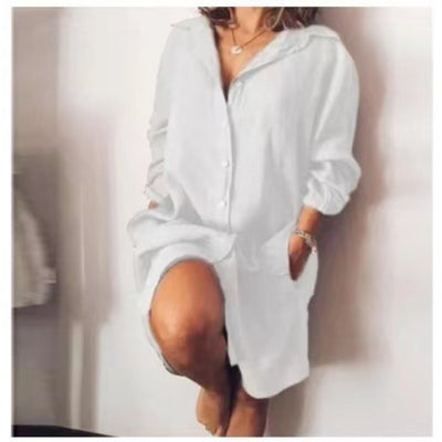 Alicja - Damska Długa Lniana Bluzka - Elegancki Długi Krój