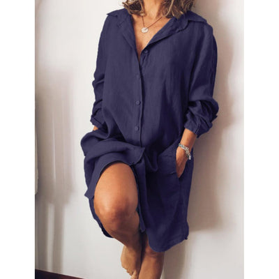 Alicja - Damska Długa Lniana Bluzka - Elegancki Długi Krój