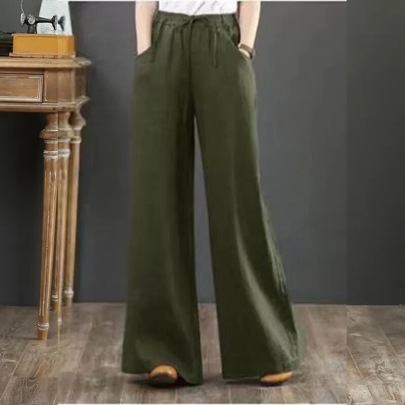 Cleo - Uniwersalne lniane spodnie plus size