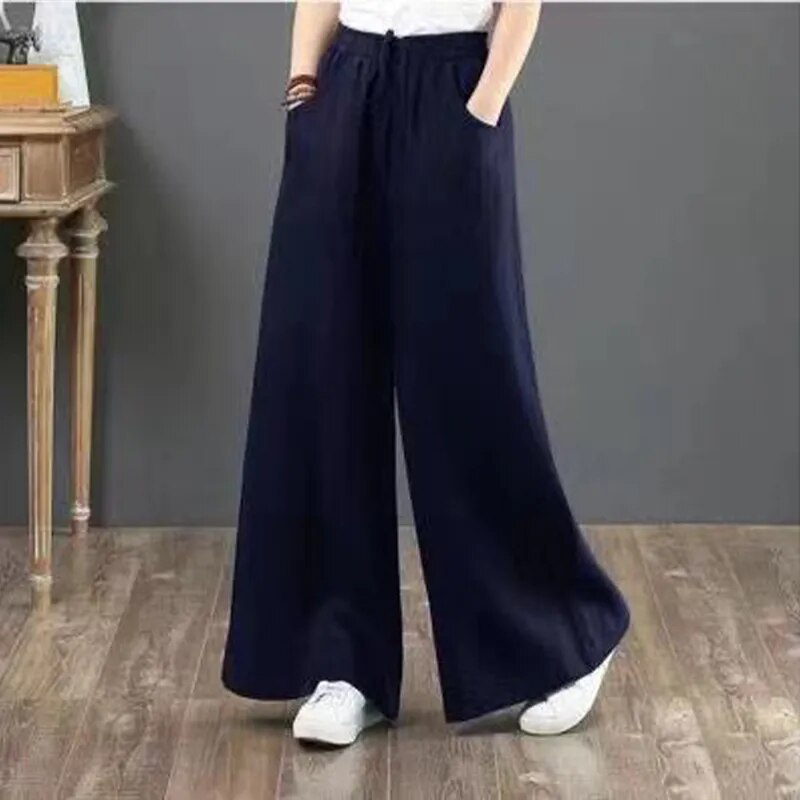 Cleo - Uniwersalne lniane spodnie plus size