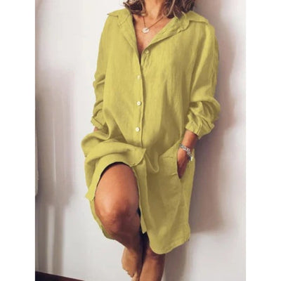 Alicja - Damska Długa Lniana Bluzka - Elegancki Długi Krój