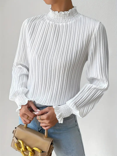 Bluzka Mockneck z falbanami i rękawami w kształcie lampionów, elegancko teksturowana