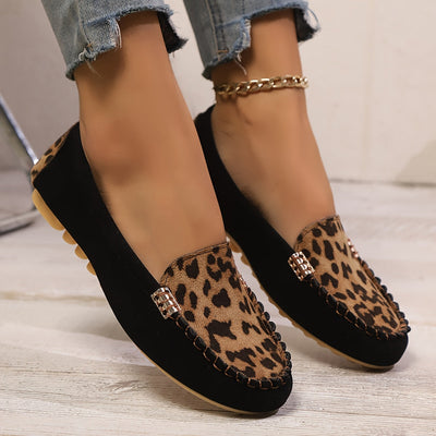 Letnie loafersy damskie - Wygodne buty wsuwane z nadrukiem lamparta