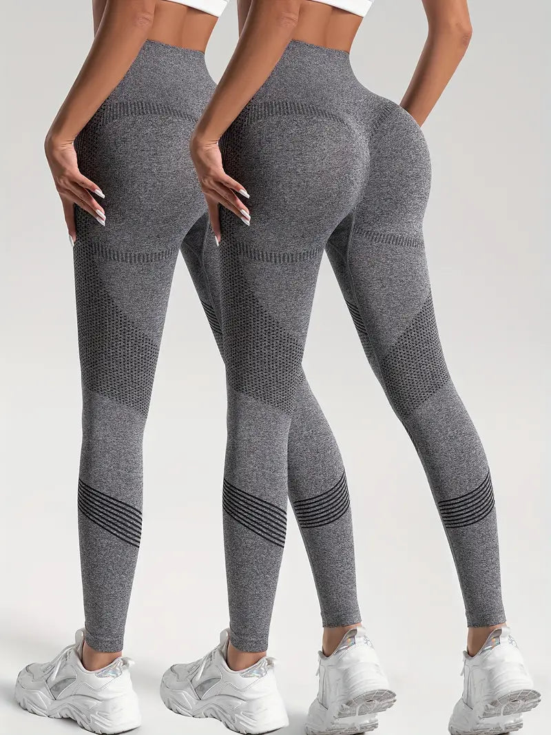 Dahlia - 2 szt. Legginsy sportowe do jogi i fitness w jednolitym kolorze o wysokiej rozciągliwości