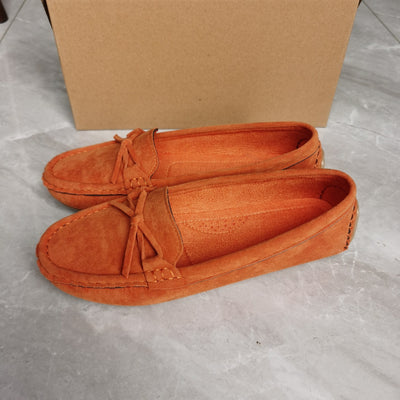 Retro loafersy z kokardą, buty wsuwane z okrągłym noskiem