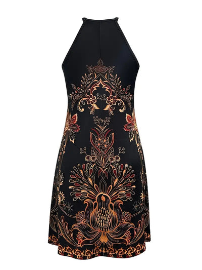 Boho Halter Maxi Dress Czarna letnia sukienka z kwiatowym nadrukiem