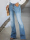 Sprane niebieskie dżinsy retro typu bootcut z wąsami