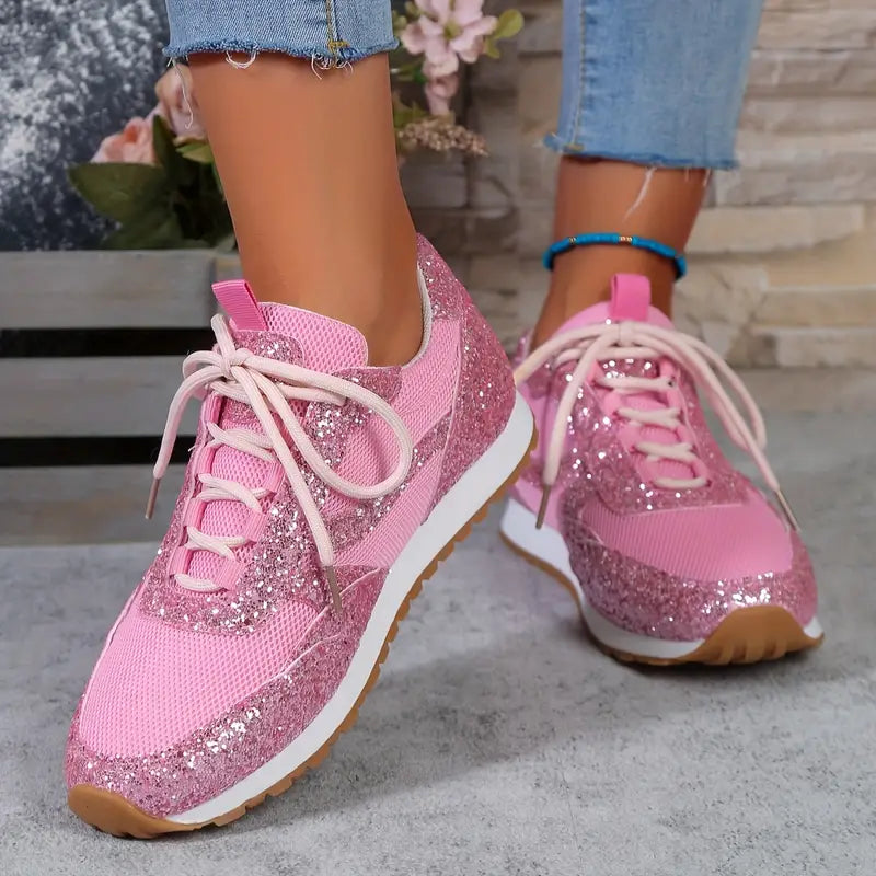 Błyszczące sneakersy z siateczki Oddychające niskie cholewki