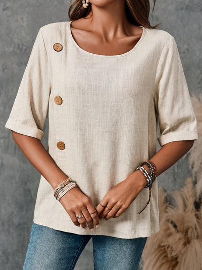 Bluzka z guzikami w kolorze khaki, półrękawy Casual top