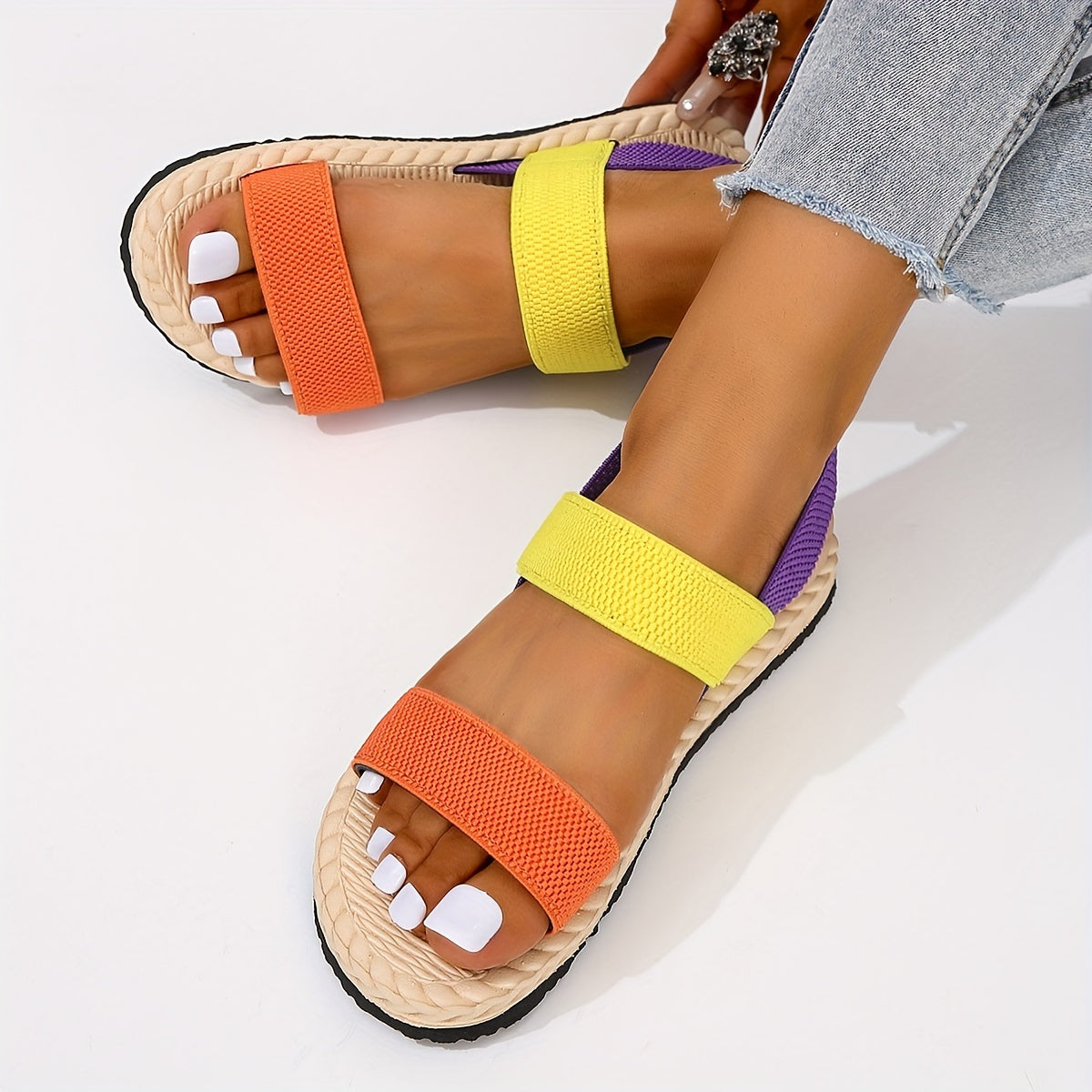 Otwarte palce u stóp, sprężyste paski, naśladowanie Espadrille Sole, buty plażowe