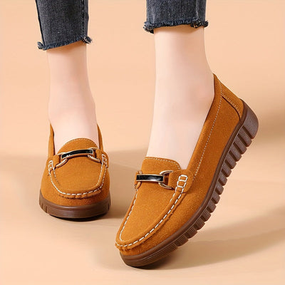 Damskie loafersy z metalową klamrą, casualowe wsuwane buty w jednolitych kolorach
