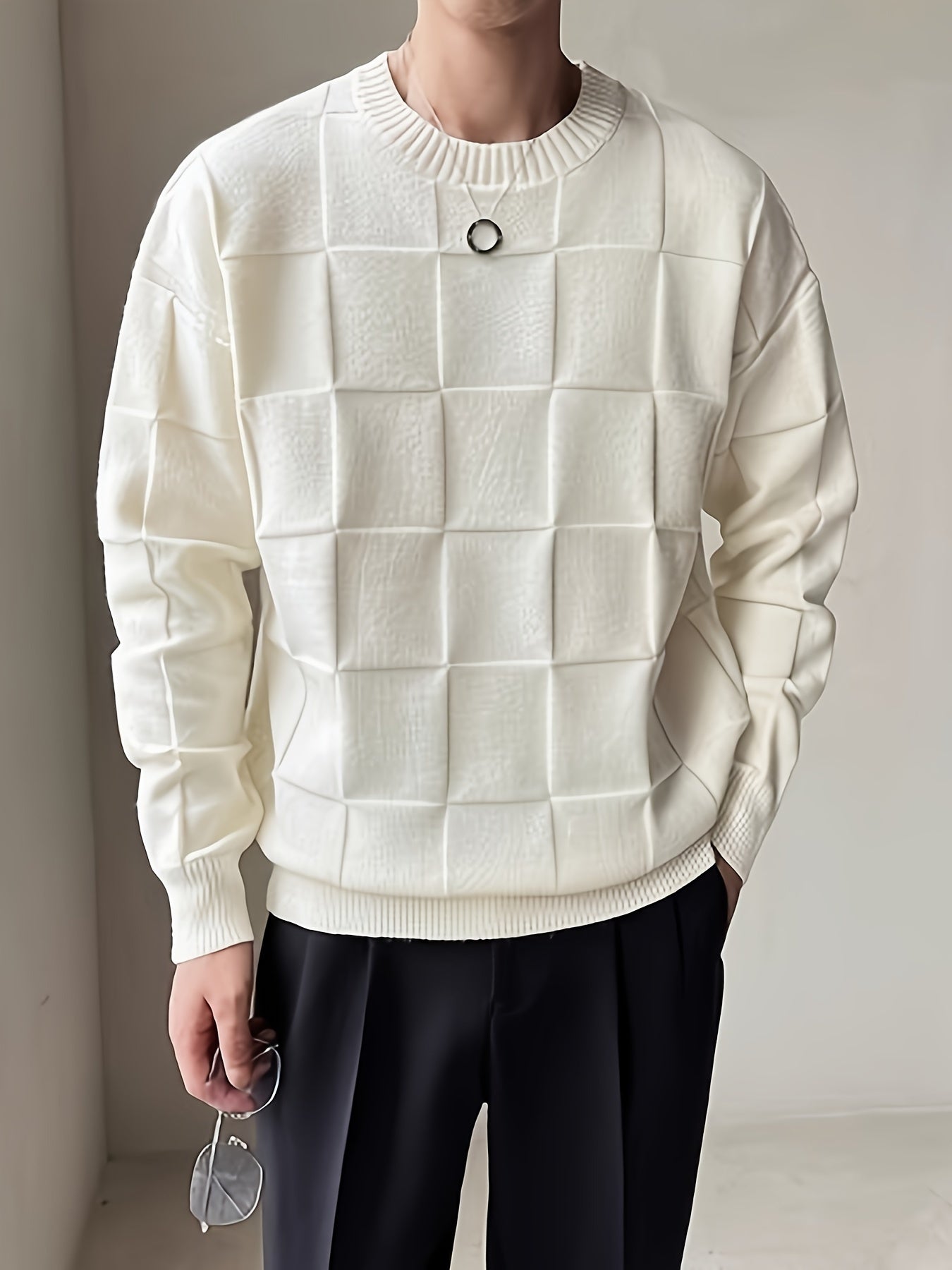 Adrian | Stylowy sweter męski z pikowanym wzorem