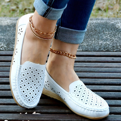 Damskie wydrążone mokasyny, oddychające płaskie buty wsuwane