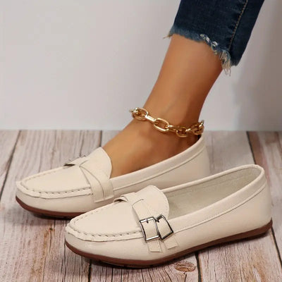 Płaskie buty codzienne z paskiem i klamrą, skórzane buty