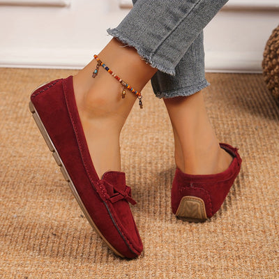 Retro loafersy z kokardą, buty wsuwane z okrągłym noskiem