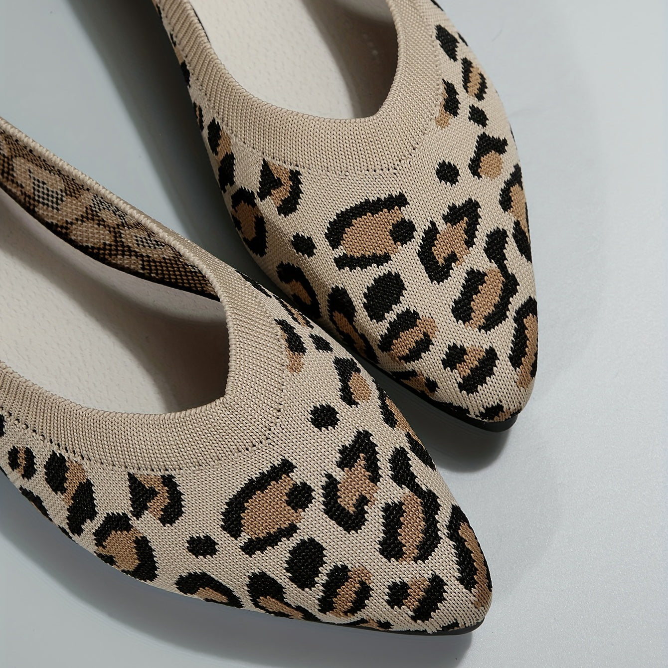 Ladies Leopard Ballerinas-Punkt Poślizg-on Light Ramin