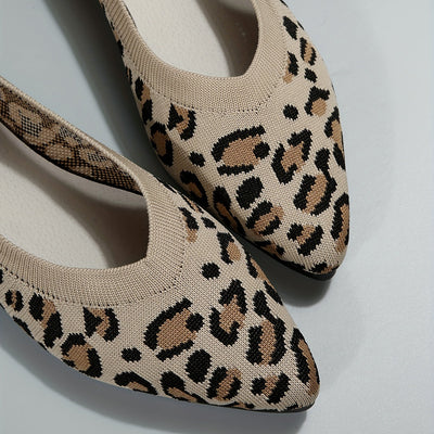 Ladies Leopard Ballerinas-Punkt Poślizg-on Light Ramin
