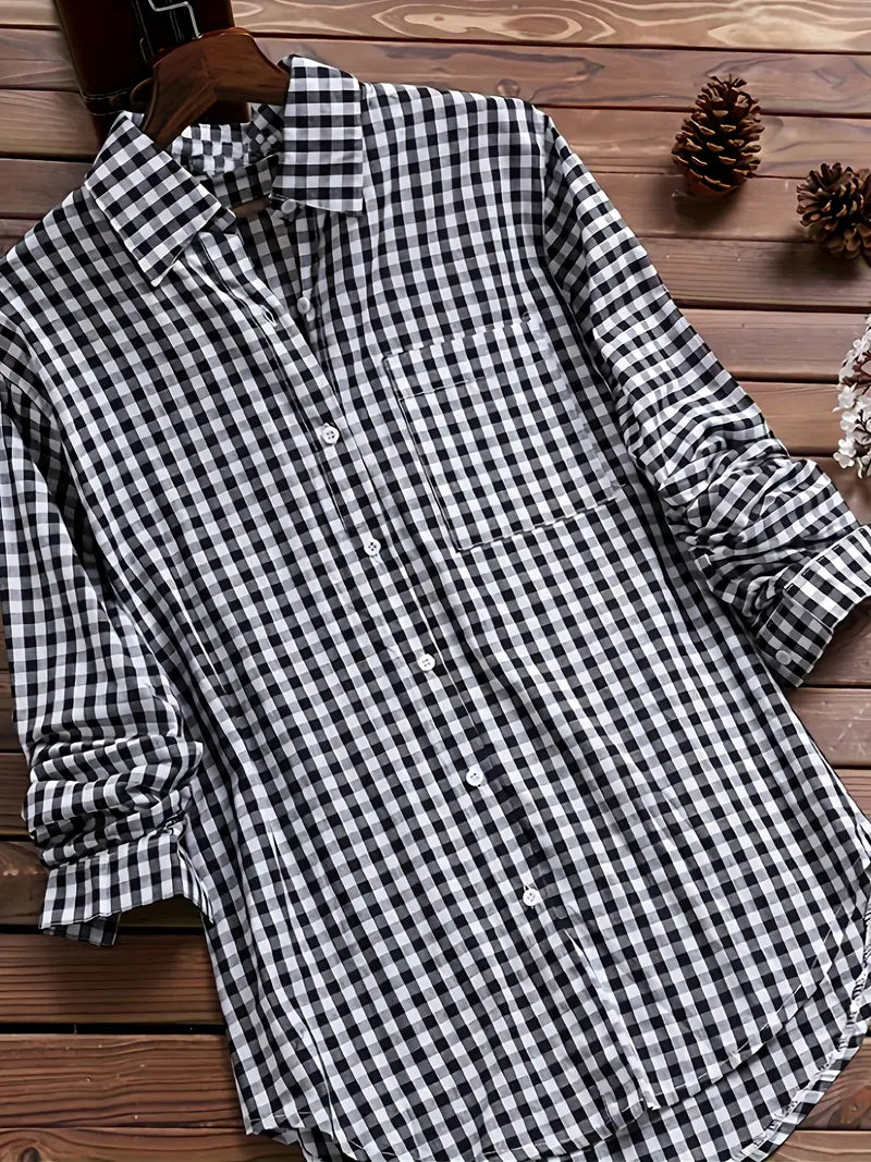 Klasyczna koszula z nadrukiem gingham i zapięciem na guziki