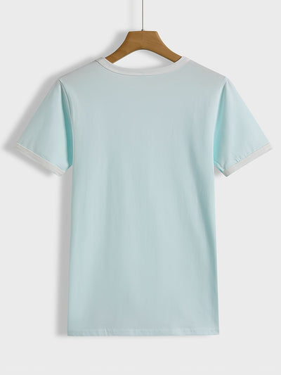 Letni T-shirt, luźna koszula z krótkim rękawem i okrągłym dekoltem, swobodny top wykonany z poliestru