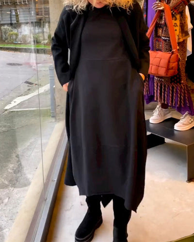 Elegancka czarna sukienka midi Eva™ z praktycznymi kieszeniami