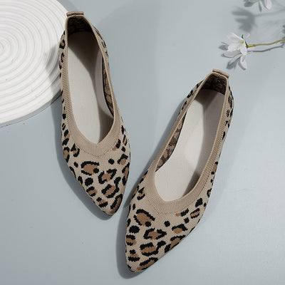 Ladies Leopard Ballerinas-Punkt Poślizg-on Light Ramin