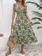 Casualowa sukienka maxi z nadrukiem - krótki rękaw V-Neck Army Green