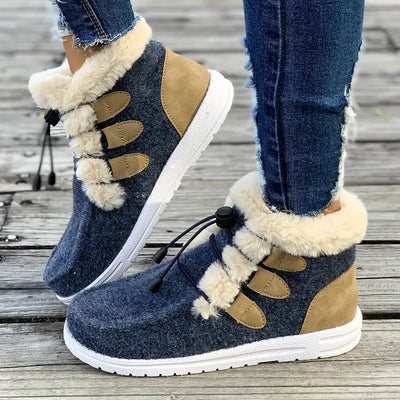Damskie buty zimowe z wykończeniem ze sztucznego futra - Wygodne płaskie buty