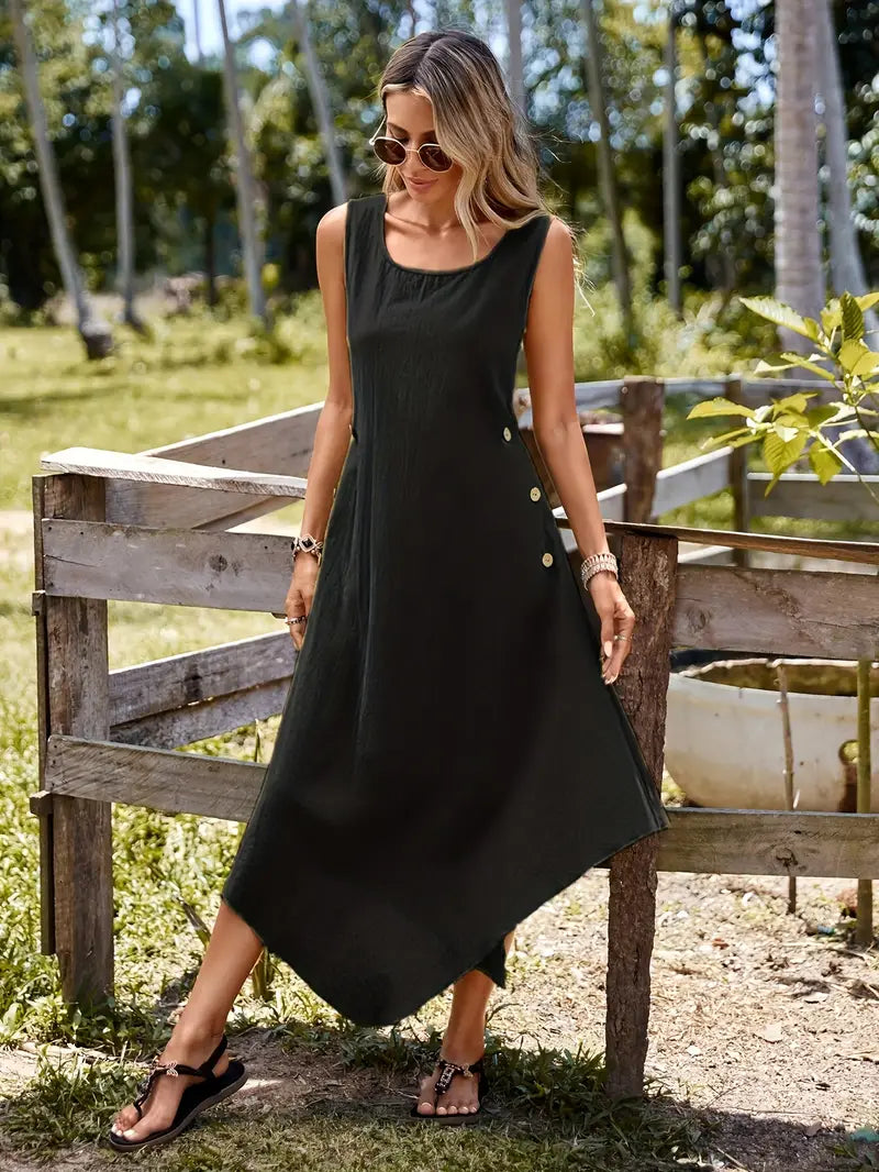 Elegancka asymetryczna sukienka letnia Maxi bez rękawów o linii A