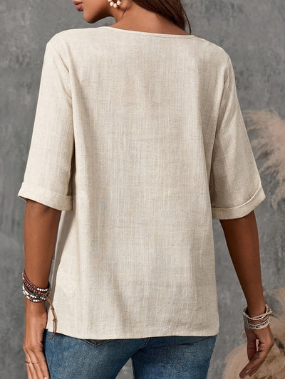 Bluzka z guzikami w kolorze khaki, półrękawy Casual top
